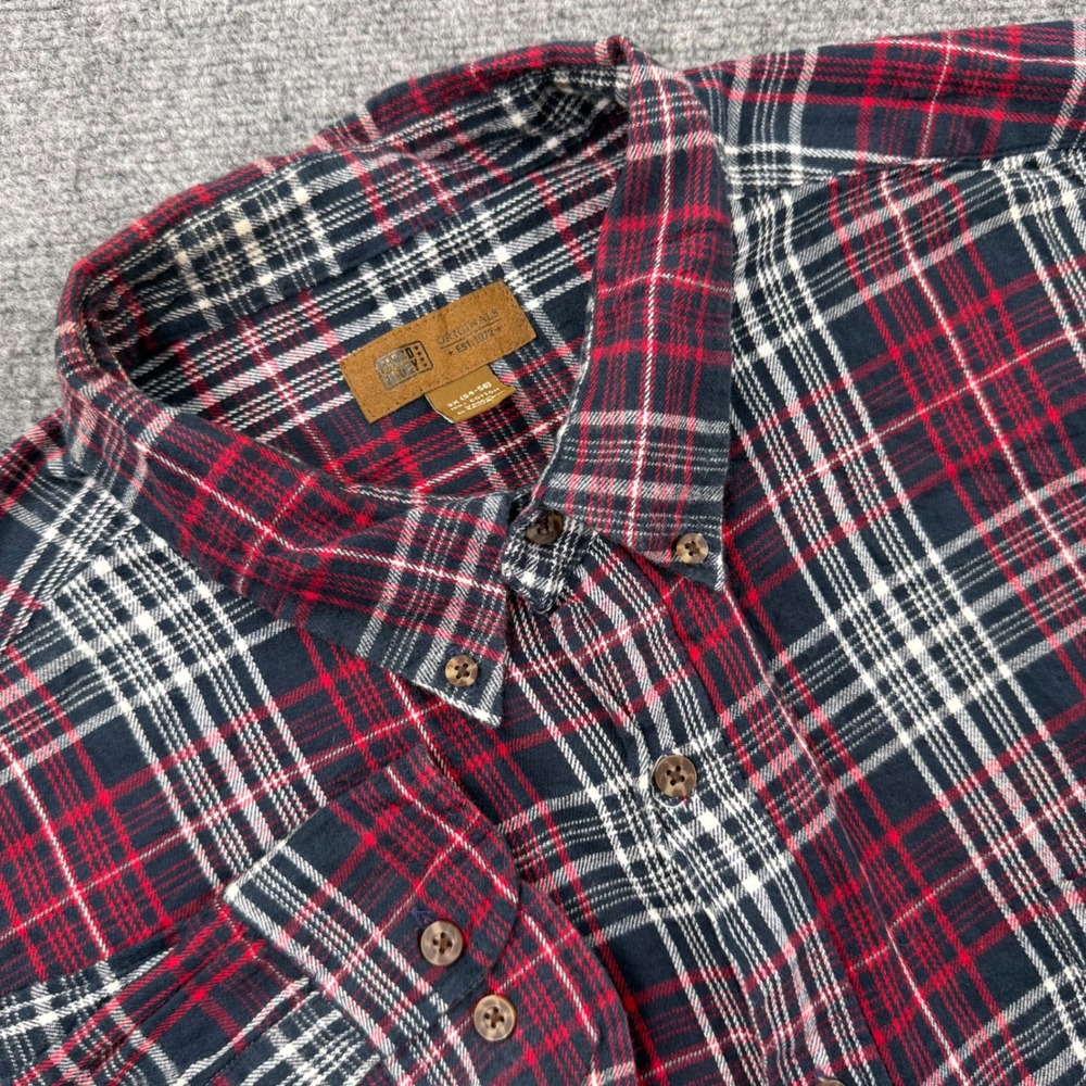 Faded Glory Plaid Flannel Shirt 3X Red Navy Button Down Long Sleeve Men's